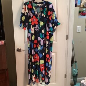 Floral Print Navy Maxi Dress - Multicolor